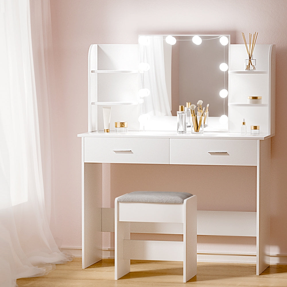 Dressing Table Set Stool 10 Led Bulbs White Dulce