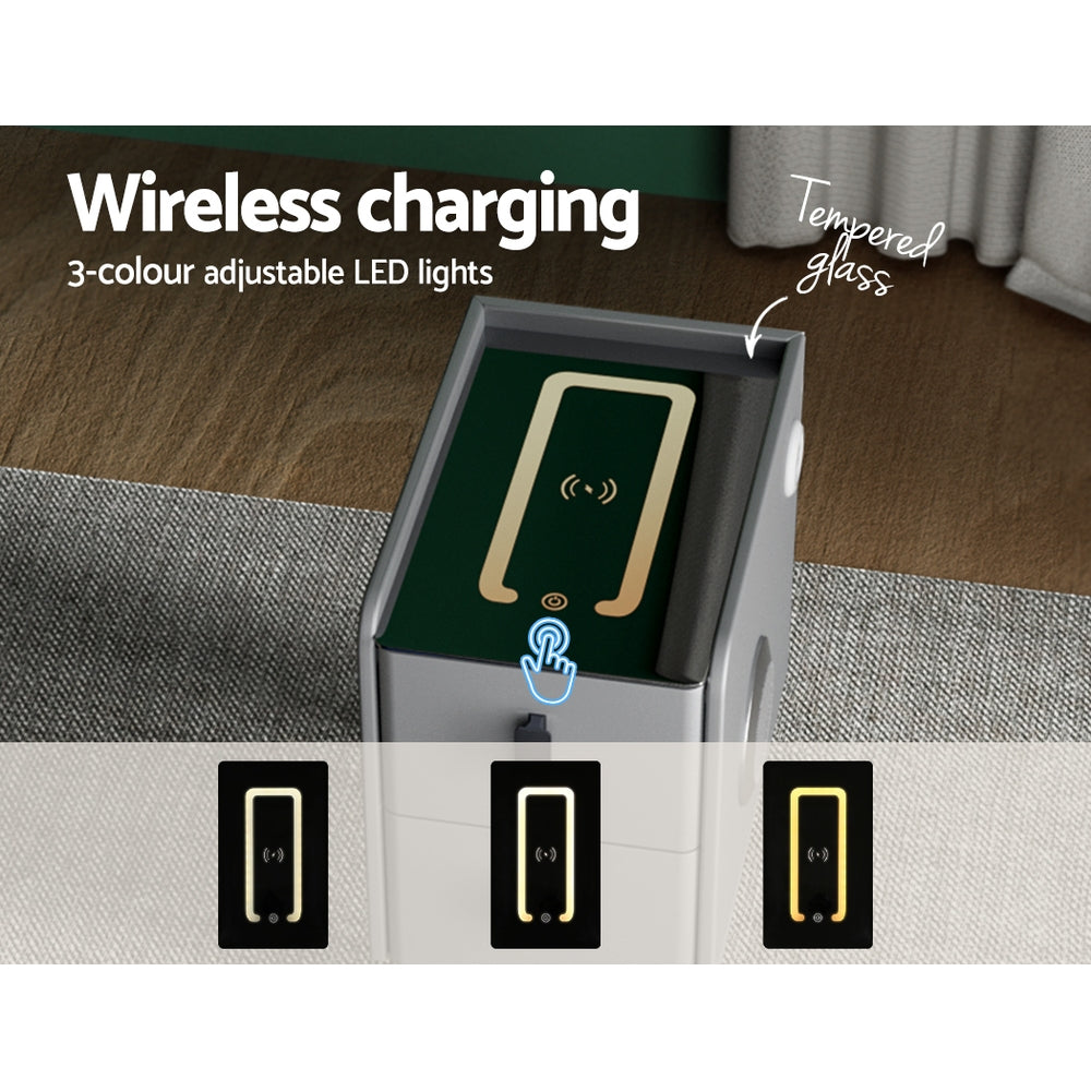Smart Bedside Table – Grey with Wireless Charging