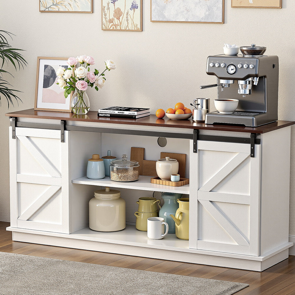 Buffet Sideboard Storage Cabinet – White, Sliding Doors