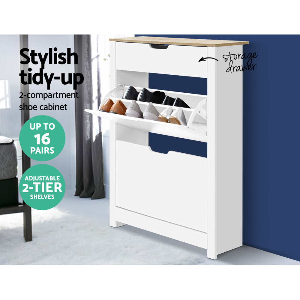 Artiss Shoe Rack Cabinet 16 Pairs White