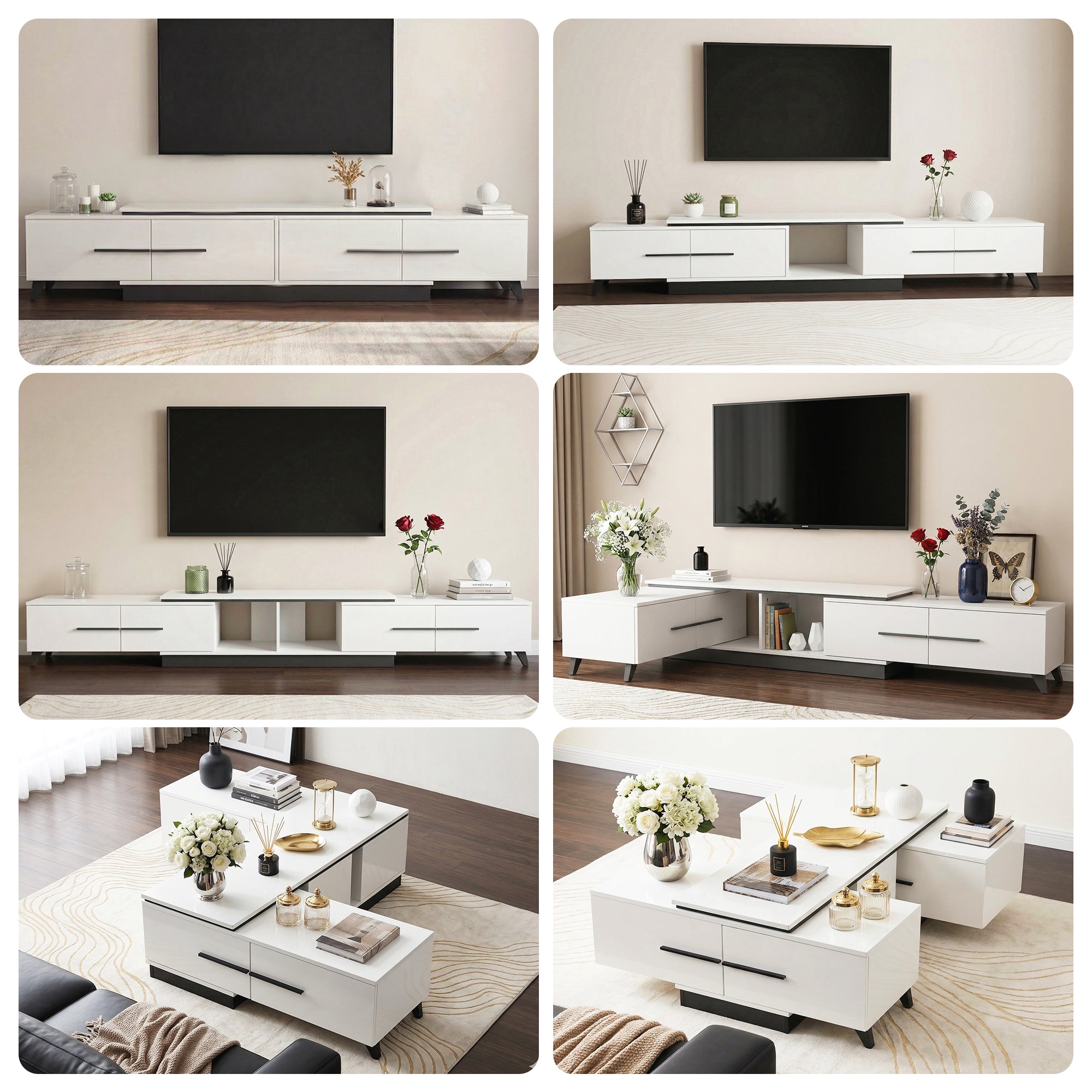 Artiss Extendable TV Cabinet – White Entertainment Unit Stand