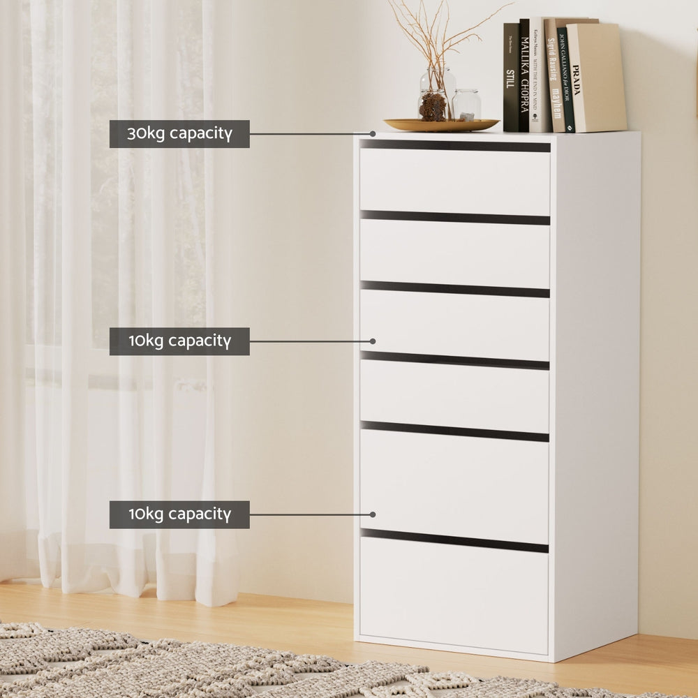 6 Chest of Drawers Dresser Tallboy White