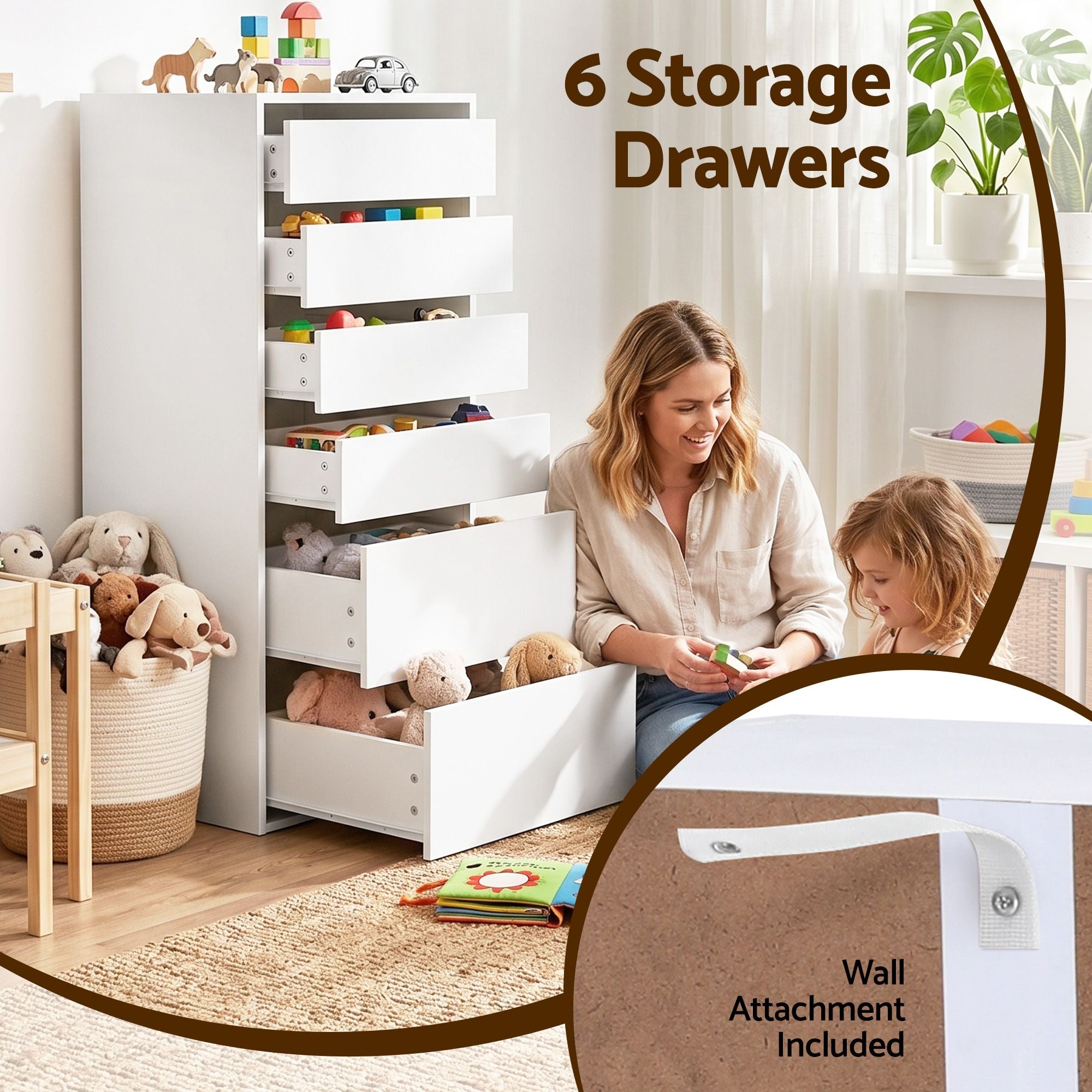 Artiss 2x 6 Drawer Tallboy Dresser Storage Cabinet White