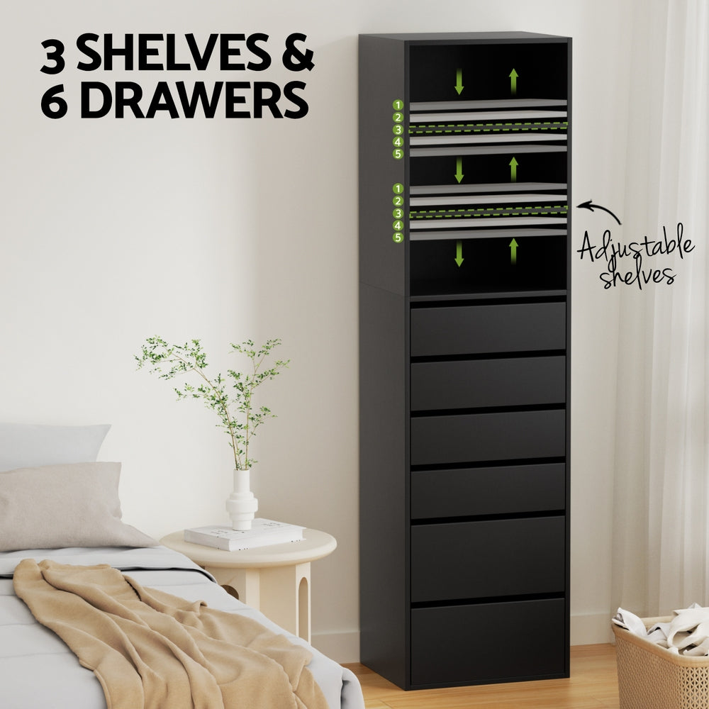 6 Chest of Drawers Tallboy Cabinet Black