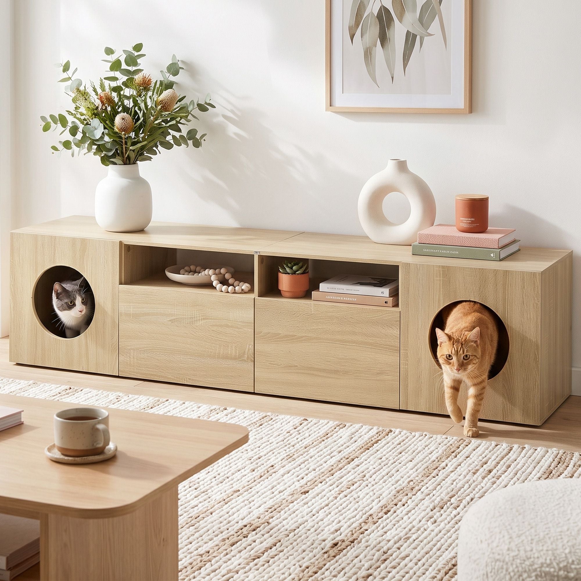 Artiss 185cm TV Unit with Cat House Storage Cabinet – Pine