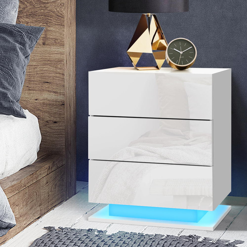 Bedside Table 3 Drawers - MORI White