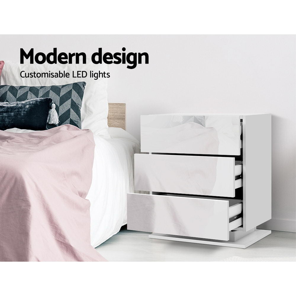 Bedside Table 3 Drawers - MORI White
