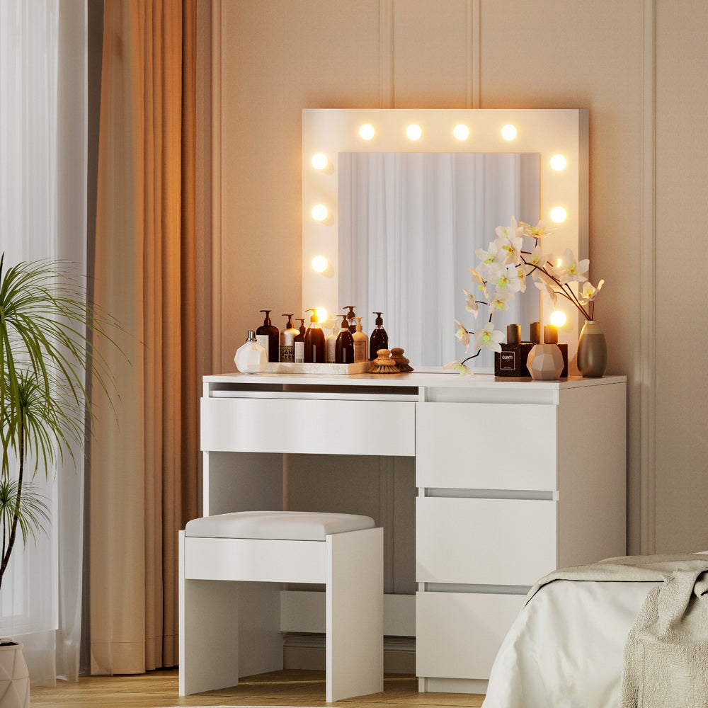 Dressing Table Set Stool 12 Led Bulbs White