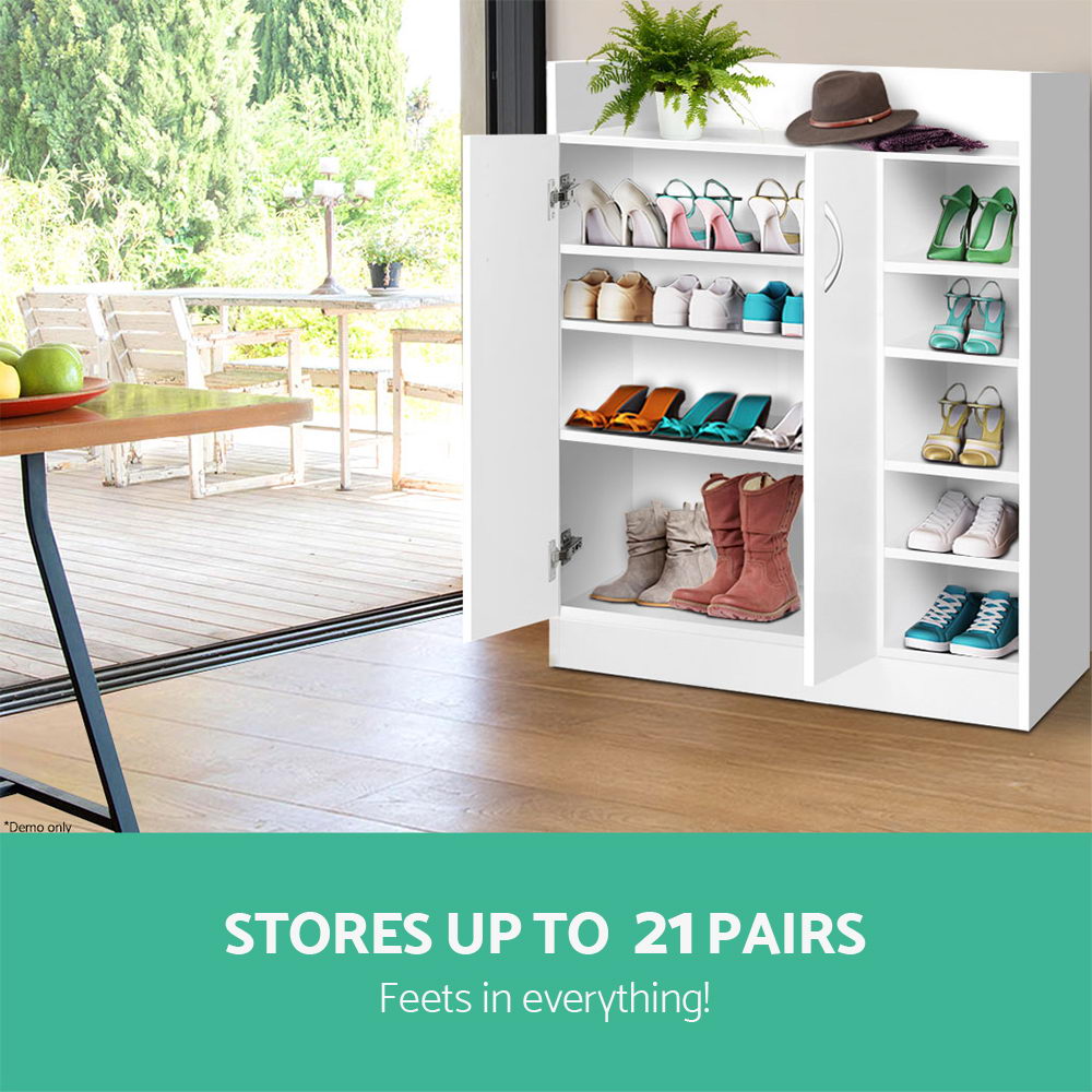 Artiss Shoe Cabinet 21 Pairs Adjustable Shelves White