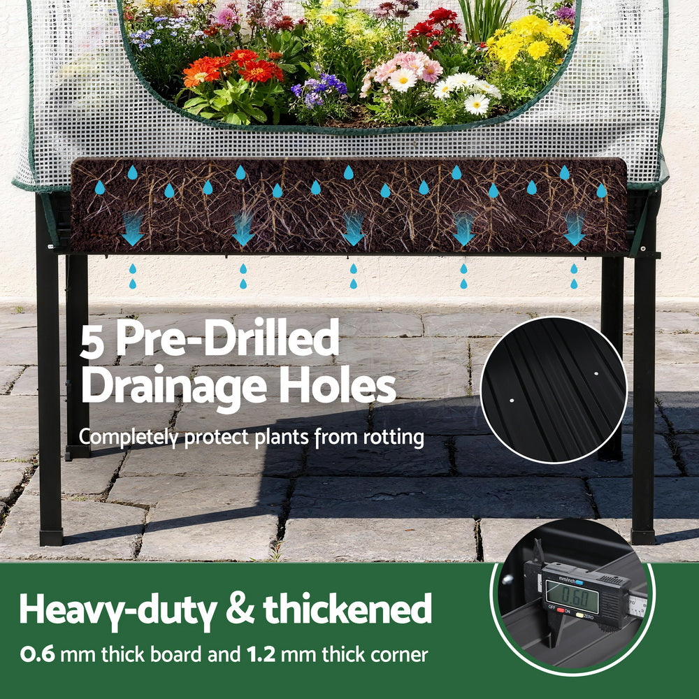 Green Fingers Elevated Metal Garden Bed w/ Mini Greenhouse 116×60 cm