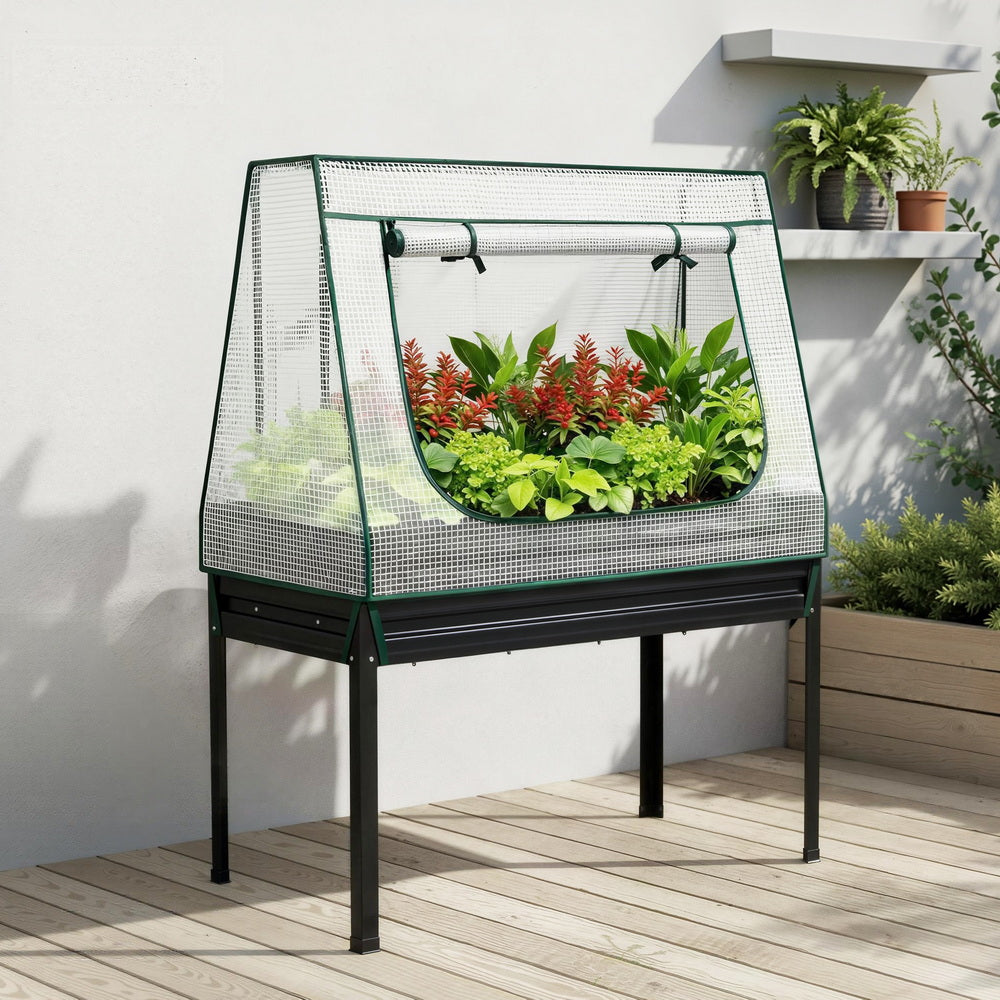 Green Fingers Elevated Metal Garden Bed w/ Mini Greenhouse 116×60 cm