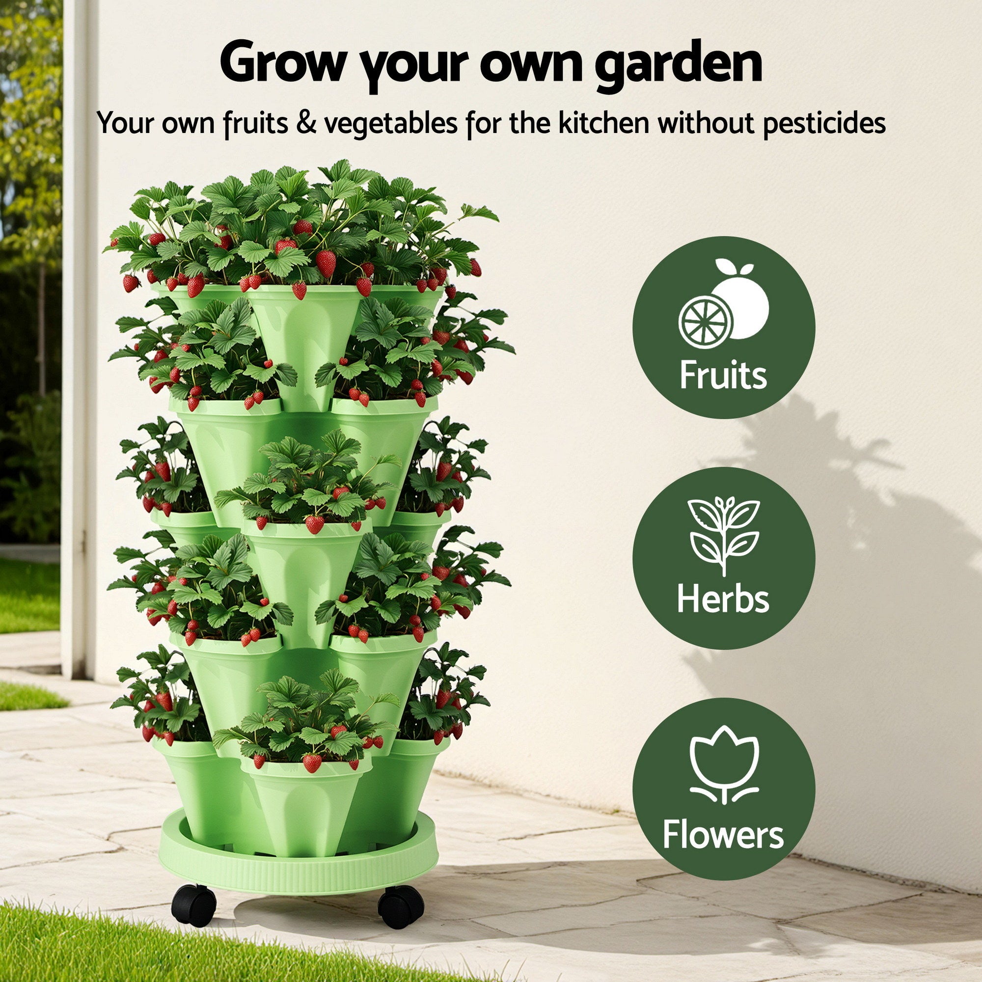Green Fingers 5-Tier Vertical Garden Bed – Stackable Planters (Light Green)