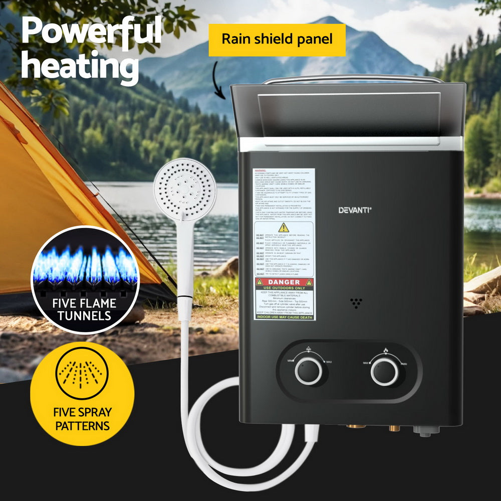 Devanti Portable Gas Water Heater β Black