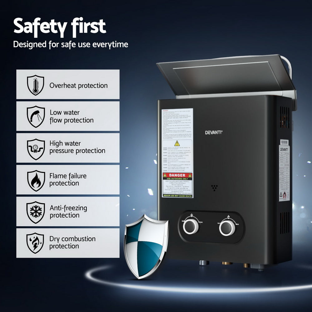 Devanti Portable Gas Water Heater β Black