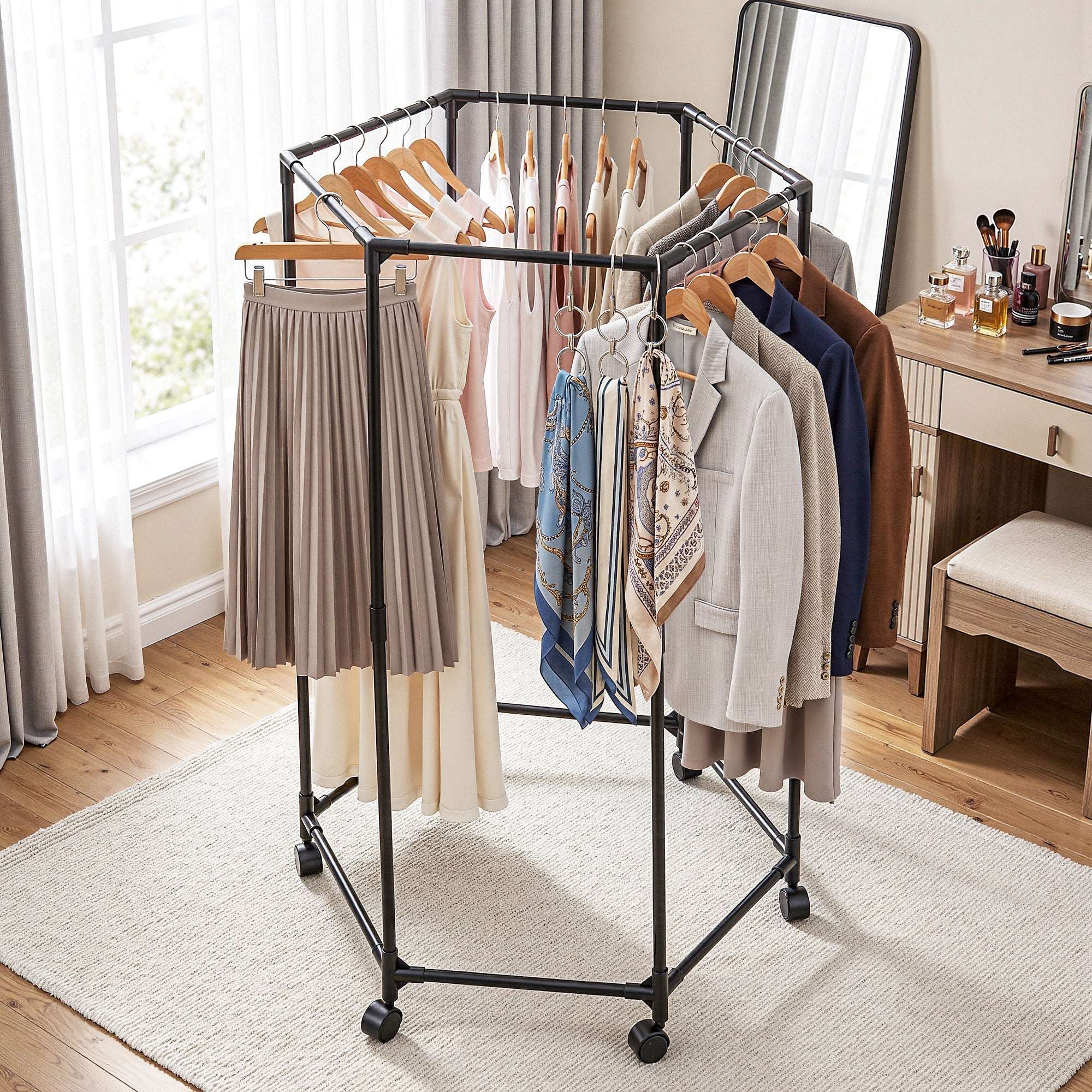 Artiss 6 Rod Rolling Clothes Rack Airer with Wheels