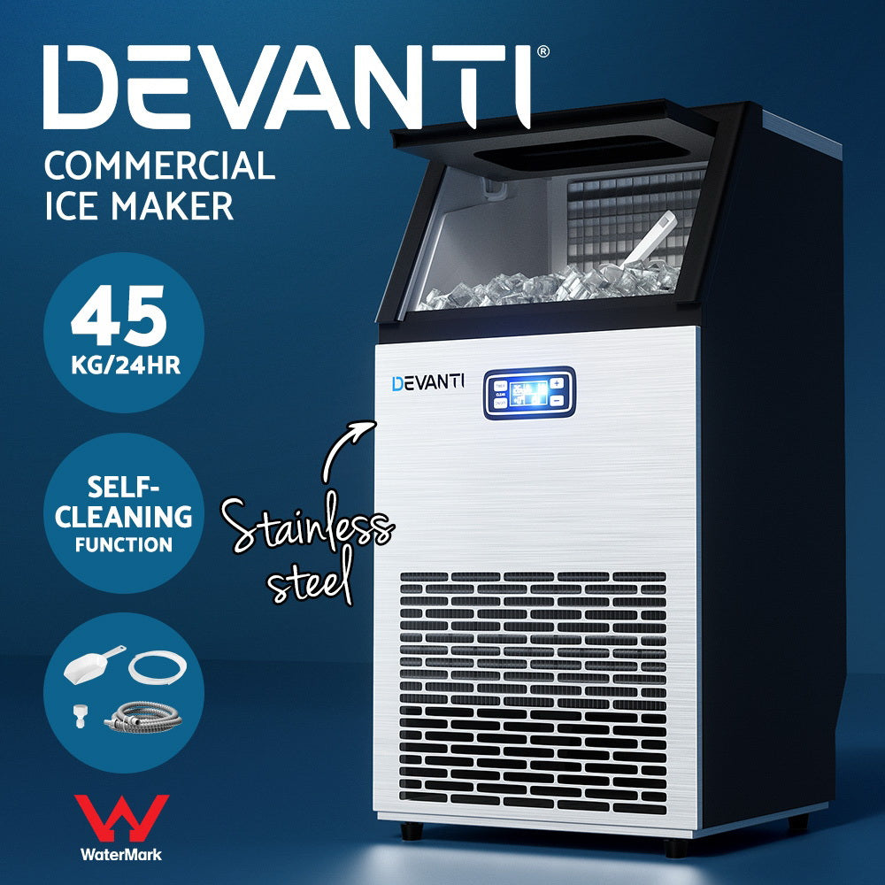 Commercial Ice Maker – 45kg Stainless Steel Ice Cube Machine