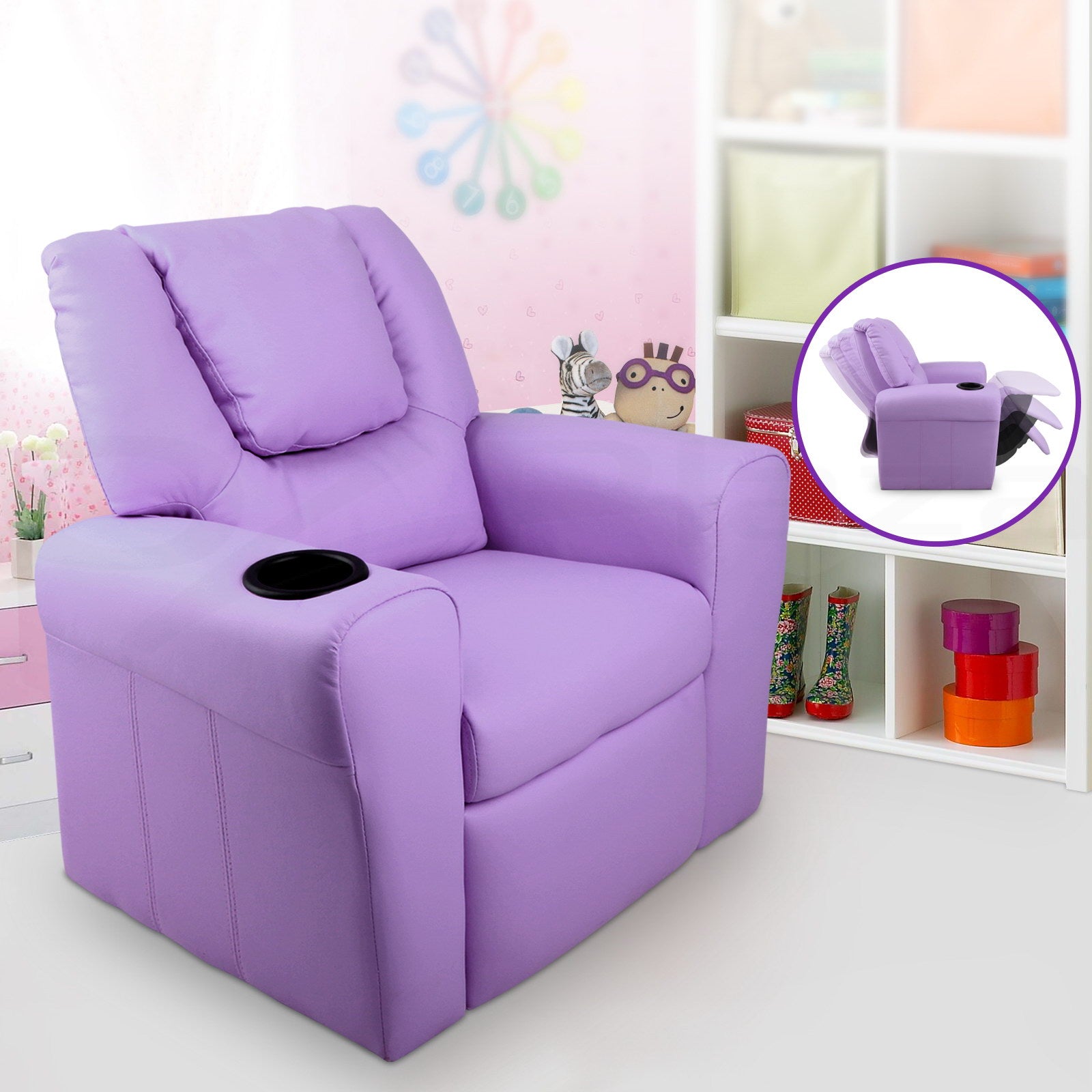 Keezi Kids PU Leather Recliner Armchair – Purple