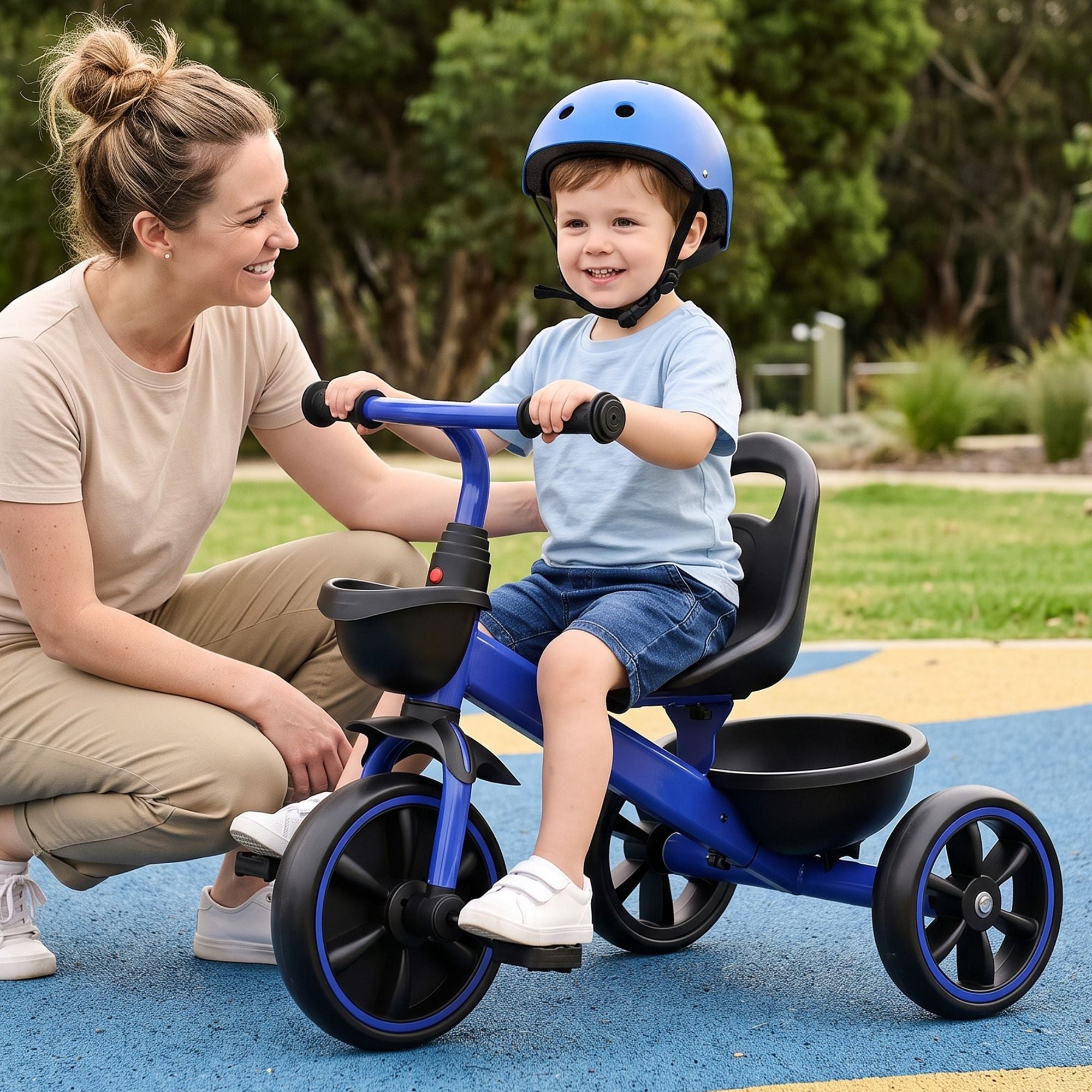 RIGO Kids Tricycle 3 Wheel Bike with Basket Blue 68cm