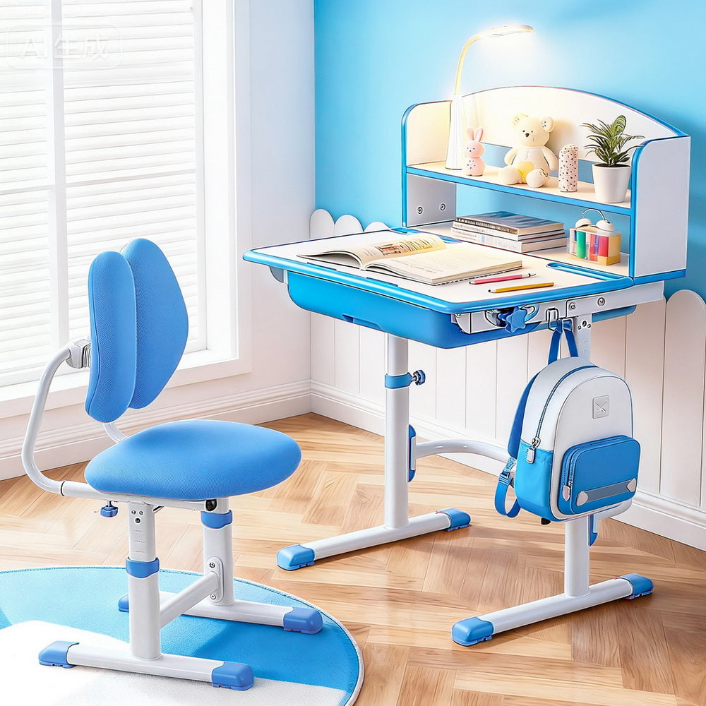 Kids Adjustable Study Desk & Chair Set with LED Lamp β Blue (Ergonomic Design)