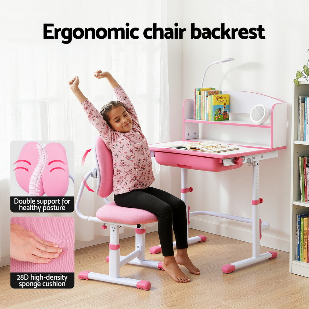 Kids Adjustable Study Desk & Chair Set with LED Lamp β Pink (Ergonomic Design)