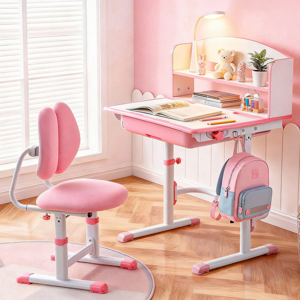 Kids Adjustable Study Desk & Chair Set with LED Lamp β Pink (Ergonomic Design)