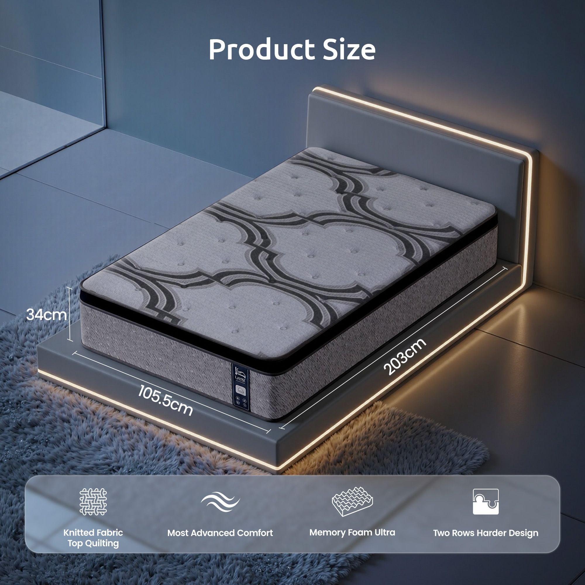 Levitex 34cm Latex & Memory Foam Hybrid Mattress β King Single