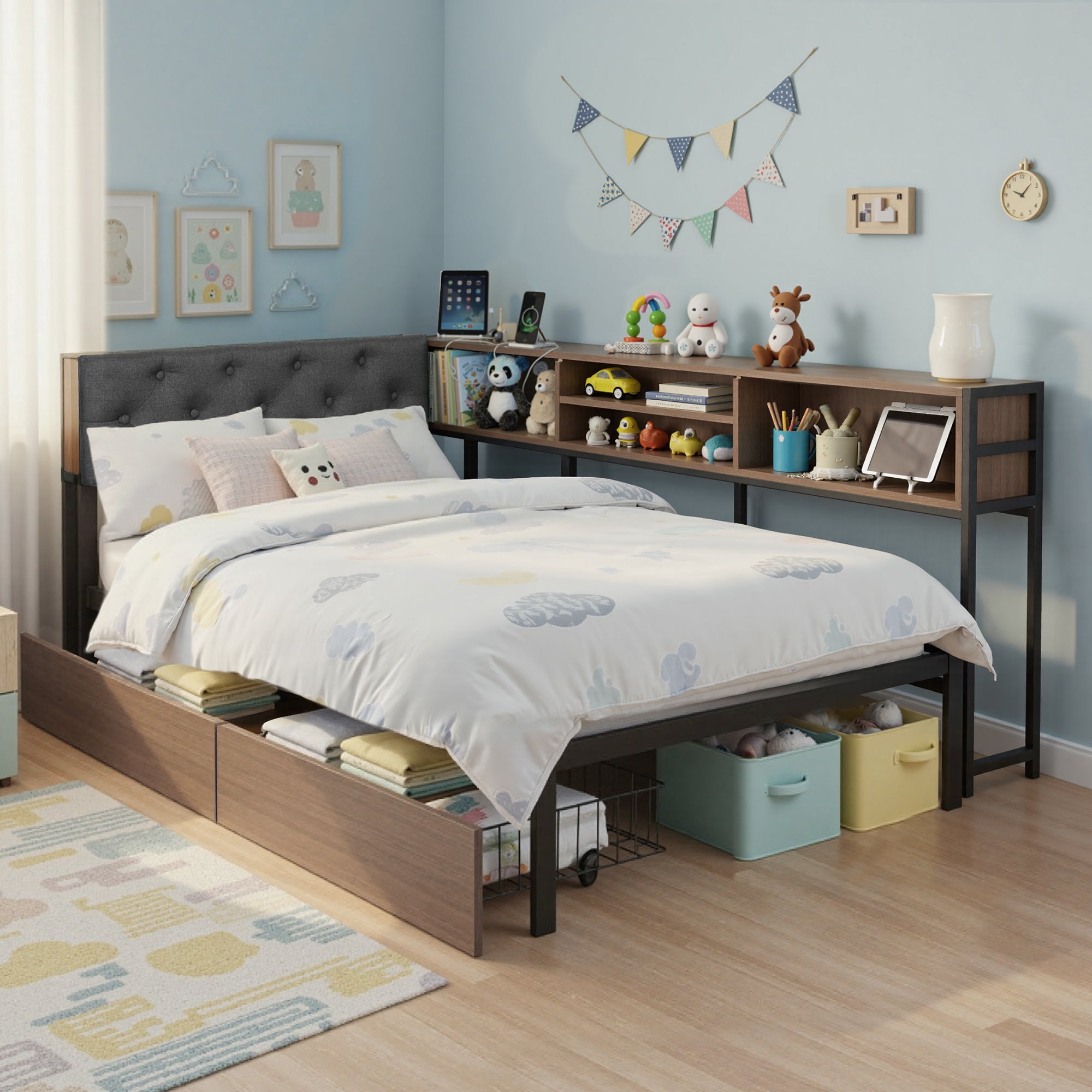 Artiss Single Bed Frame w/ 2 Drawers & Charging Station