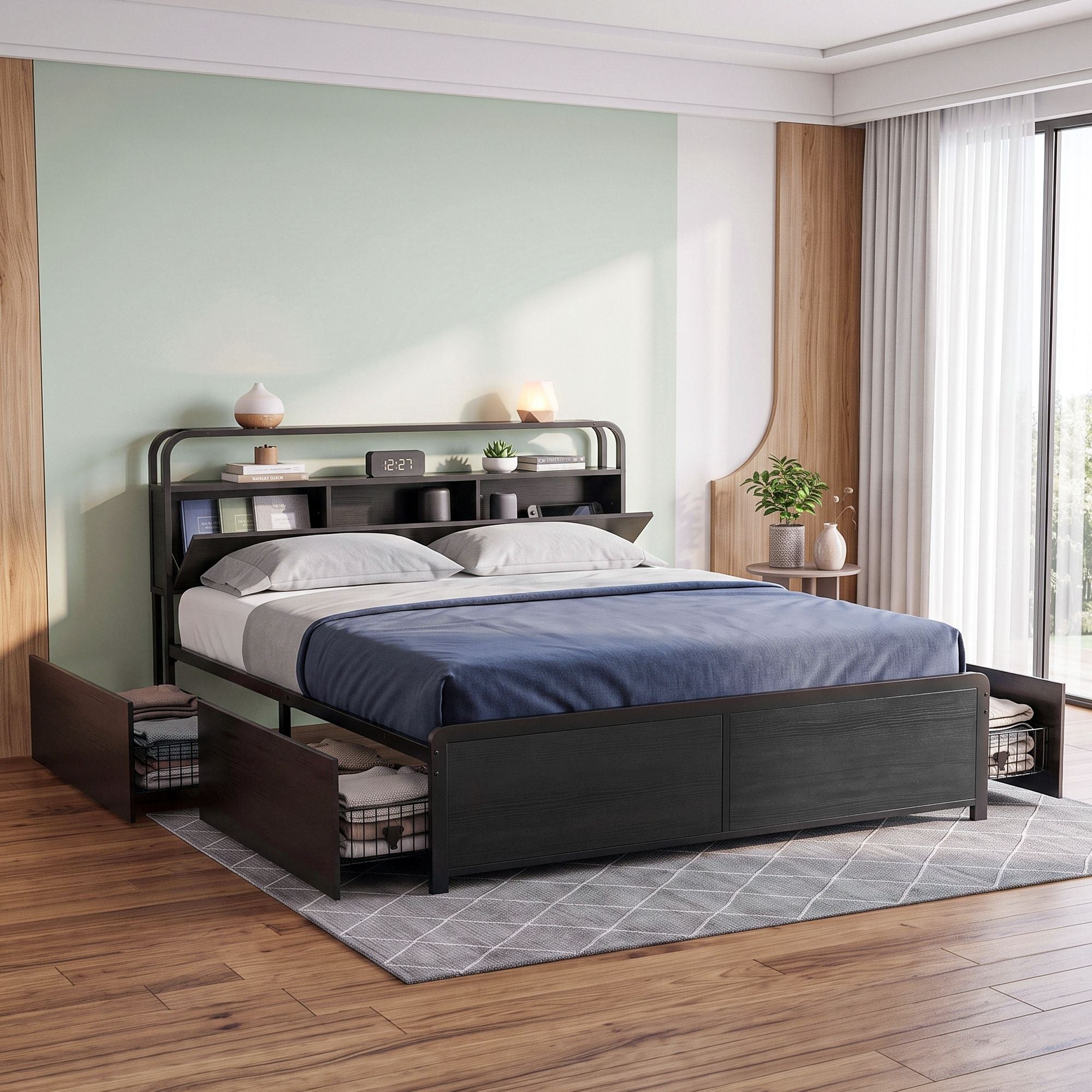 Artiss HEDY King Bed Frame with 4 Drawers & Storage Headboard