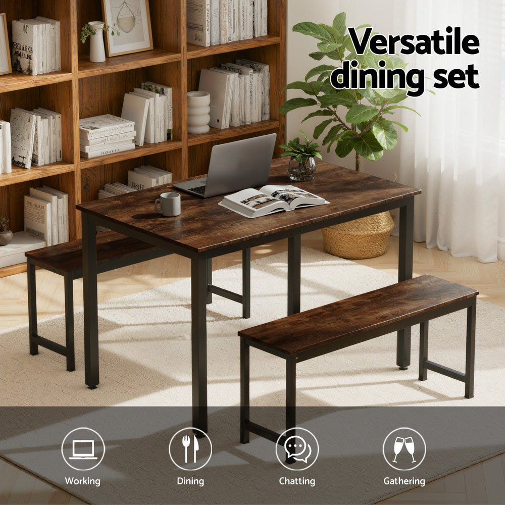 3-Piece Dining Table & Chairs Set β Dark Walnut
