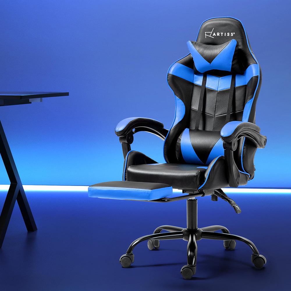 Blue Gaming Office Recliner Chair with Footrest