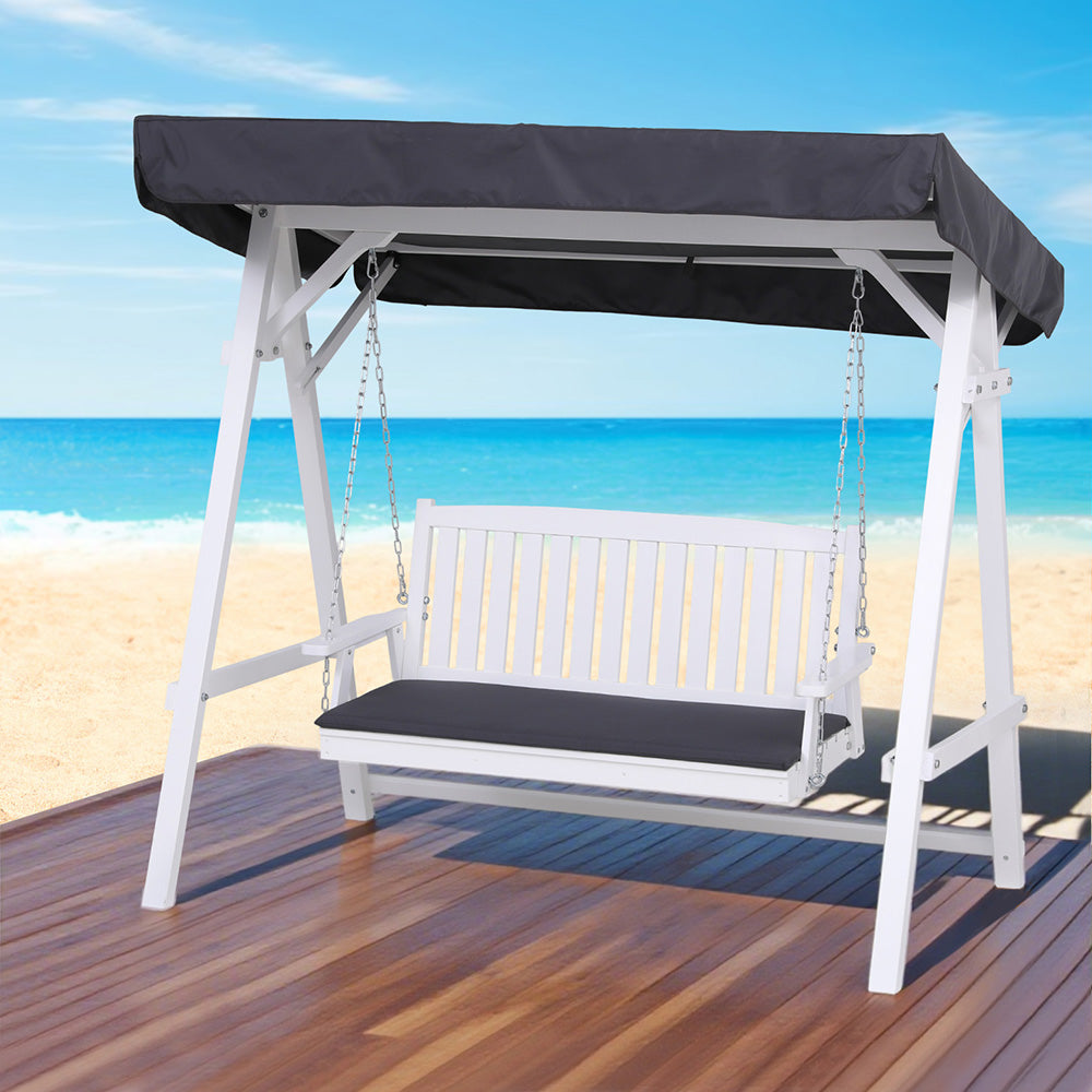 Gardeon Outdoor Wooden Swing Bench with Canopy & Cushions