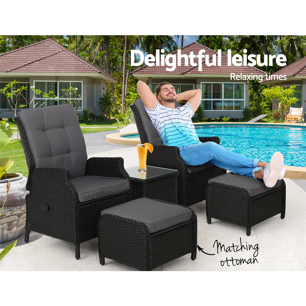 Gardeon 5-Piece Outdoor & Table Set β Black Wicker