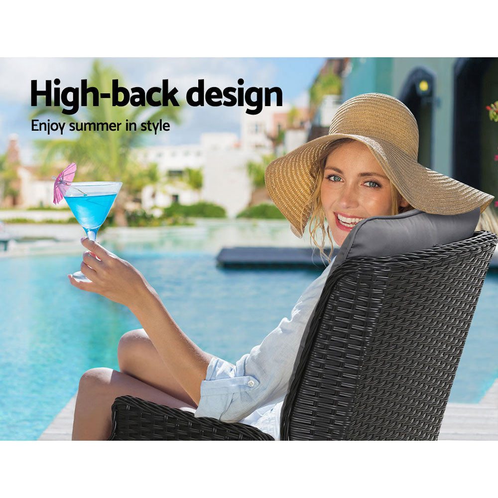 2PC Recliner Chairs â Wicker Outdoor Sun Loungers (Black)