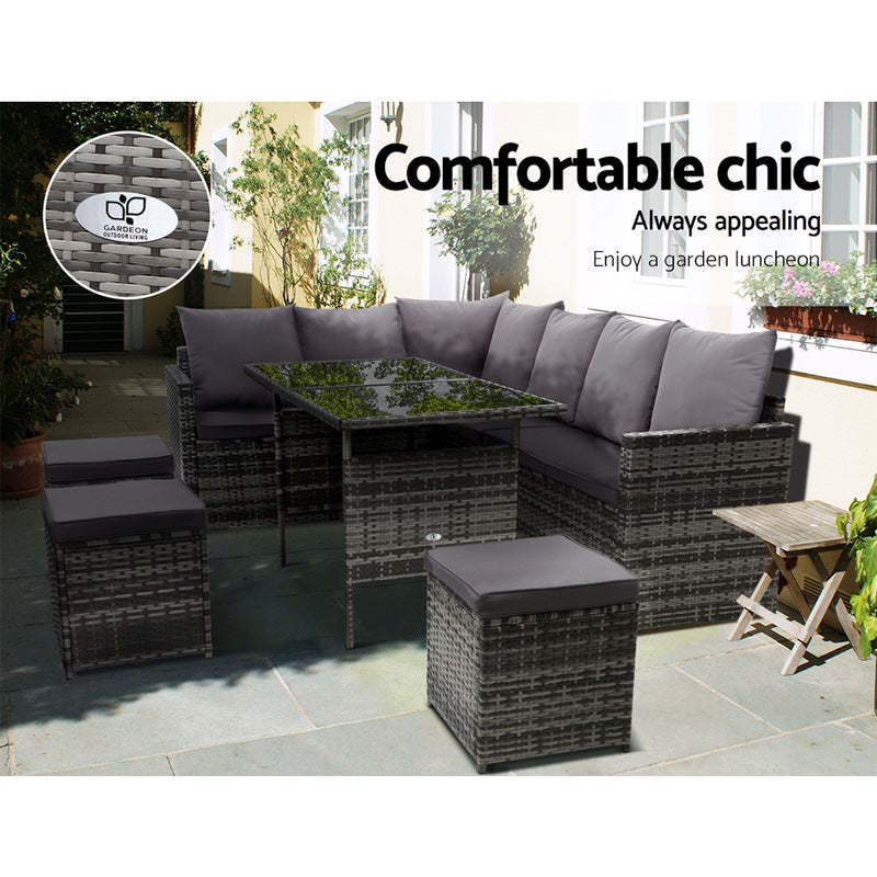 Outdoor Sofa Lounge Set – Grey with Cover
