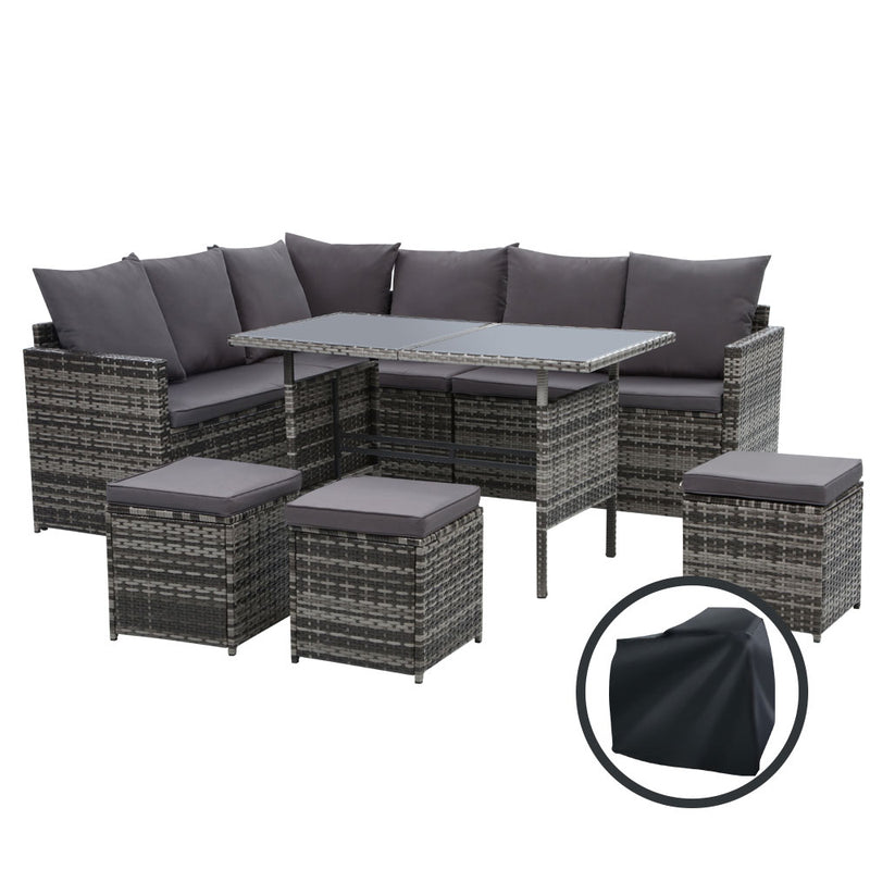 Outdoor Sofa Lounge Set – Grey with Cover