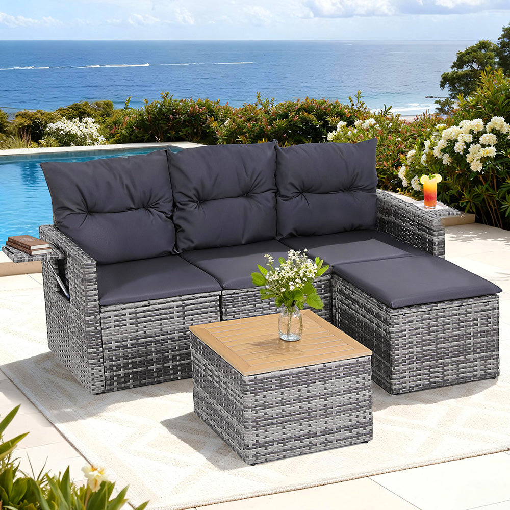 Gardeon 5-Piece Outdoor Sofa Set â Grey Rattan