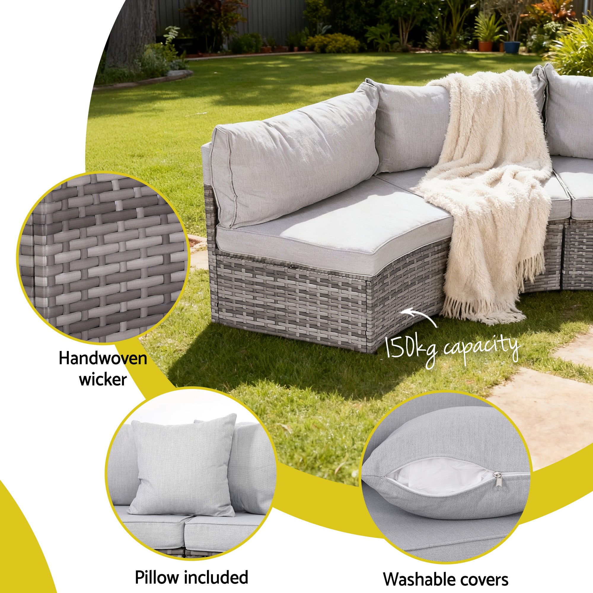 Gardeon 9-Piece 6 Seater Outdoor Rattan Sofa & Dining Set