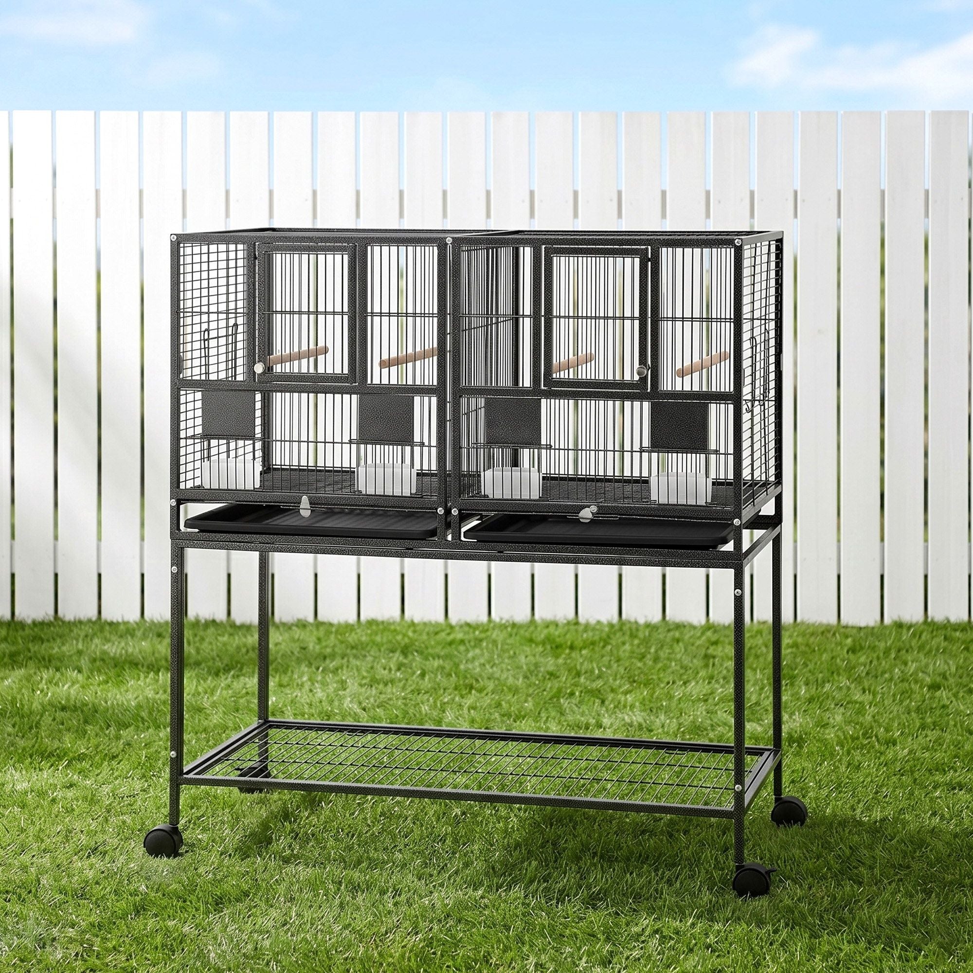 i.Pet 2-in-1 Bird Cage Aviary with Divider & Wheels – 106cm Black