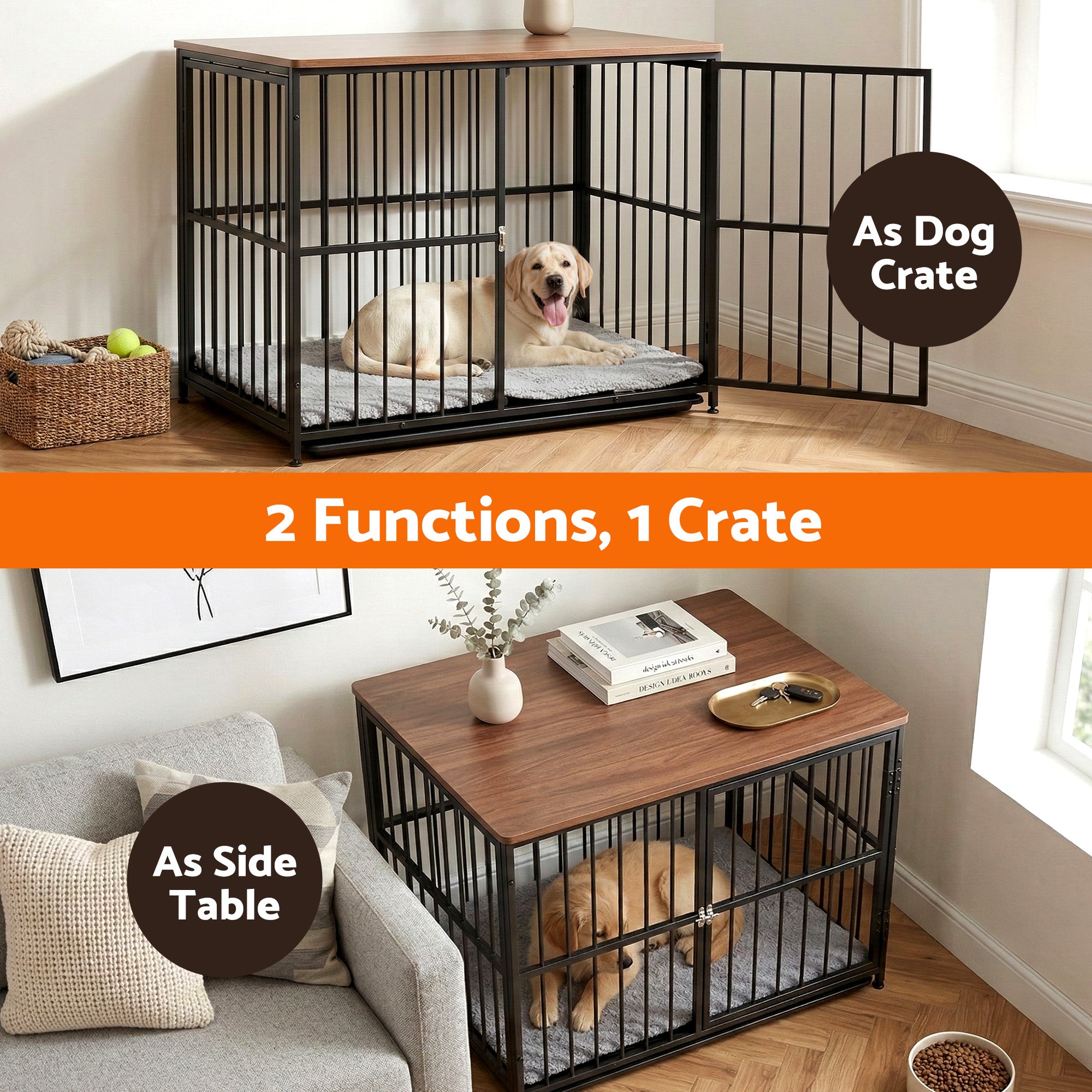i.Pet Large Wooden Dog Crate Furniture 93cm Black