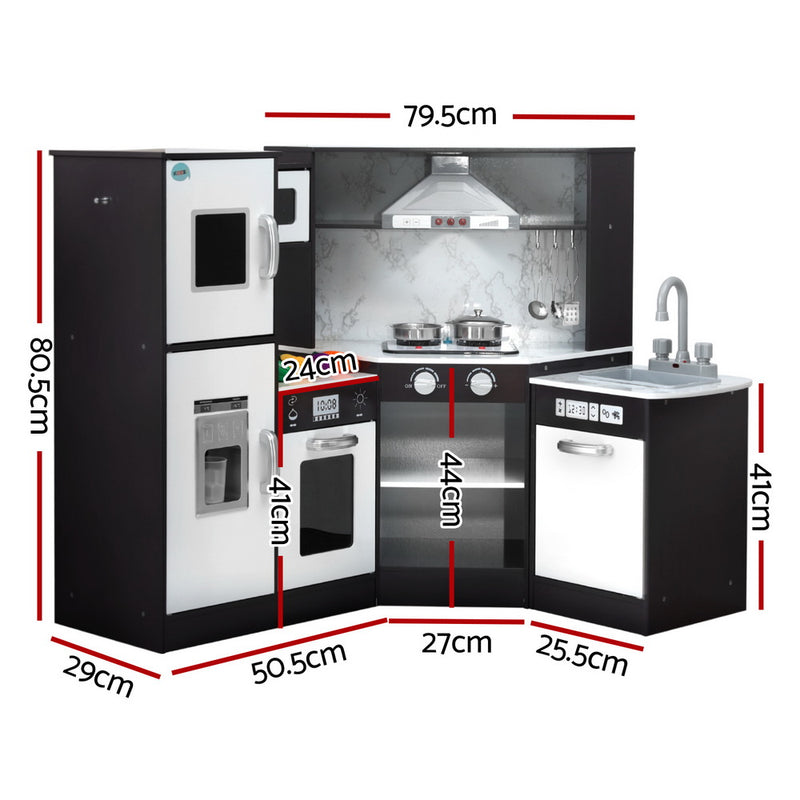 Kids Wooden Kitchen Playset with Sounds & Lights – Black