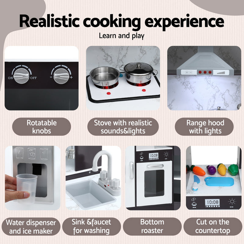 Kids Wooden Kitchen Playset with Sounds & Lights – Black