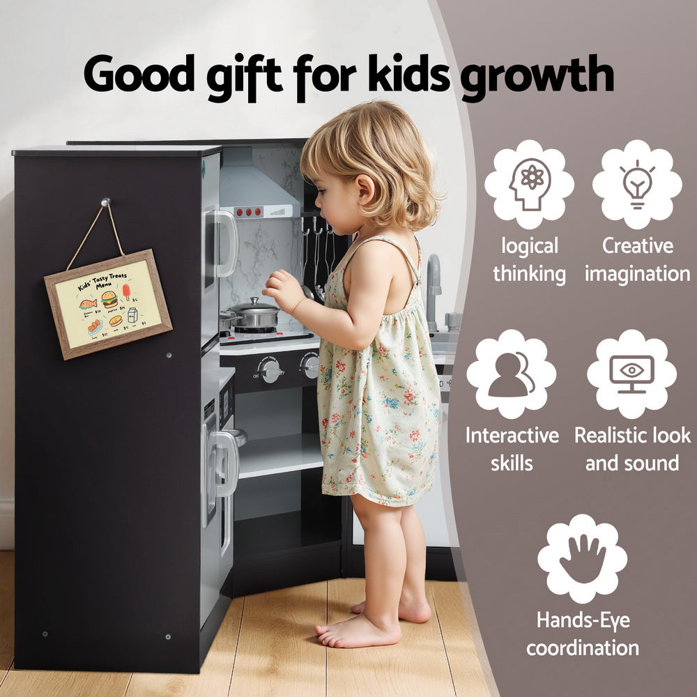 Kids Wooden Kitchen Playset with Sounds & Lights – Black