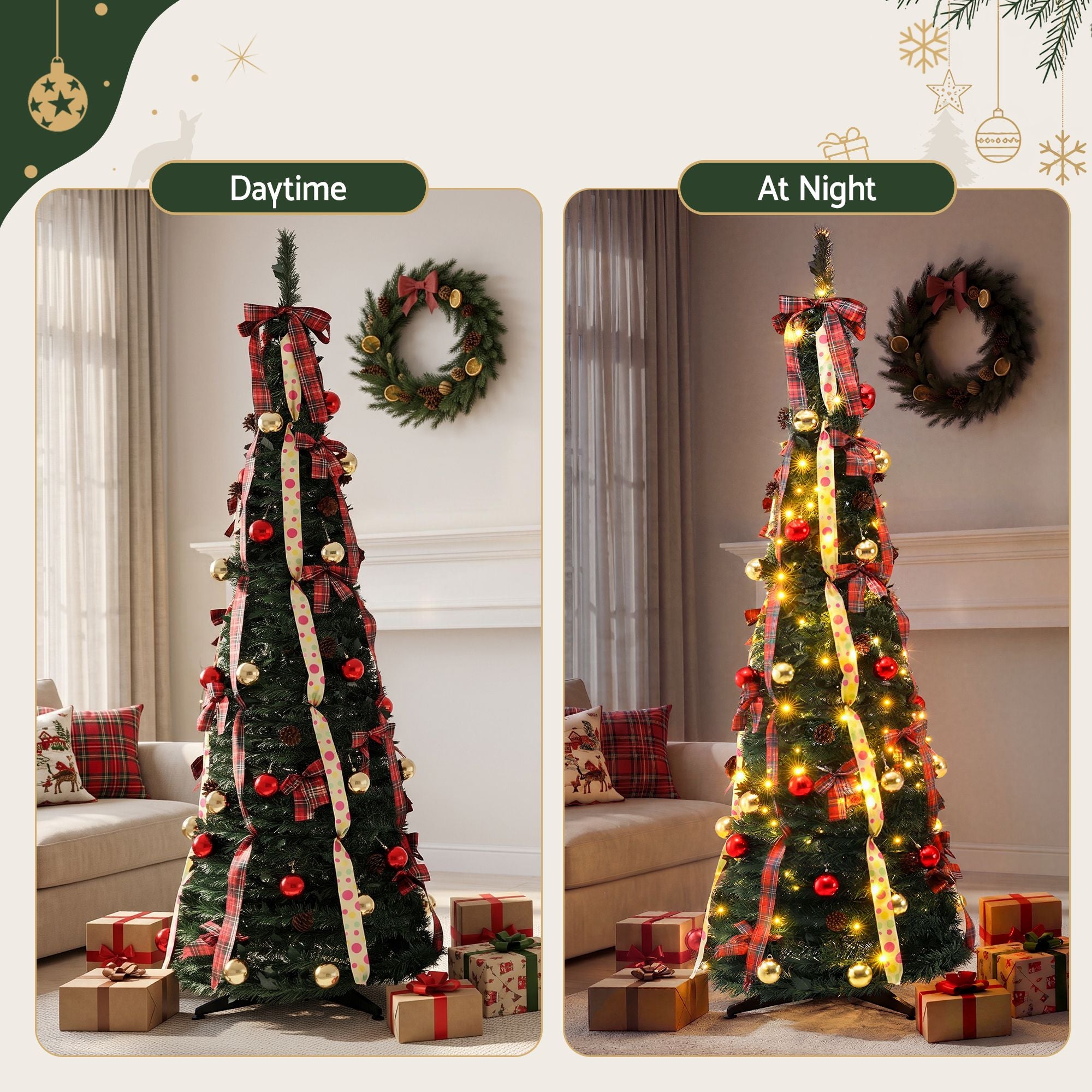 197cm Pre-Decorated Pop-Up Christmas Tree