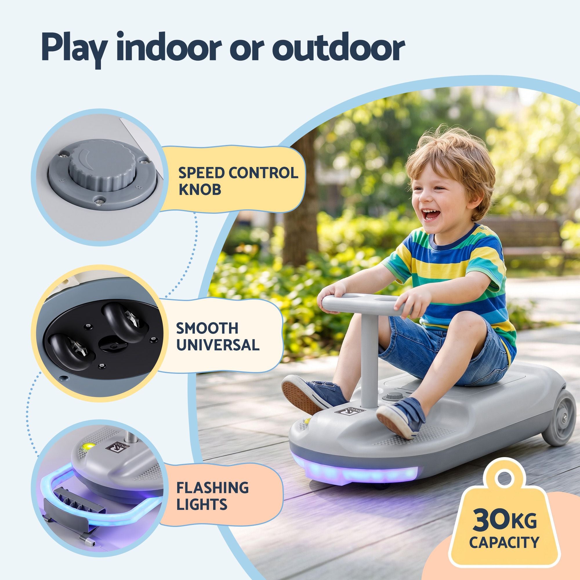 Rigo 12V Kids Ride On Cleaning Car with Mop 86cm Grey