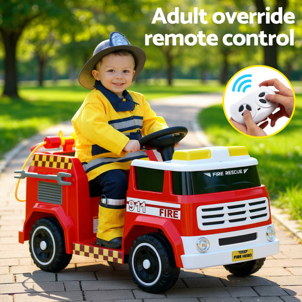 Rigo Kids Electric Fire Truck Ride-On with Water Gun & Music