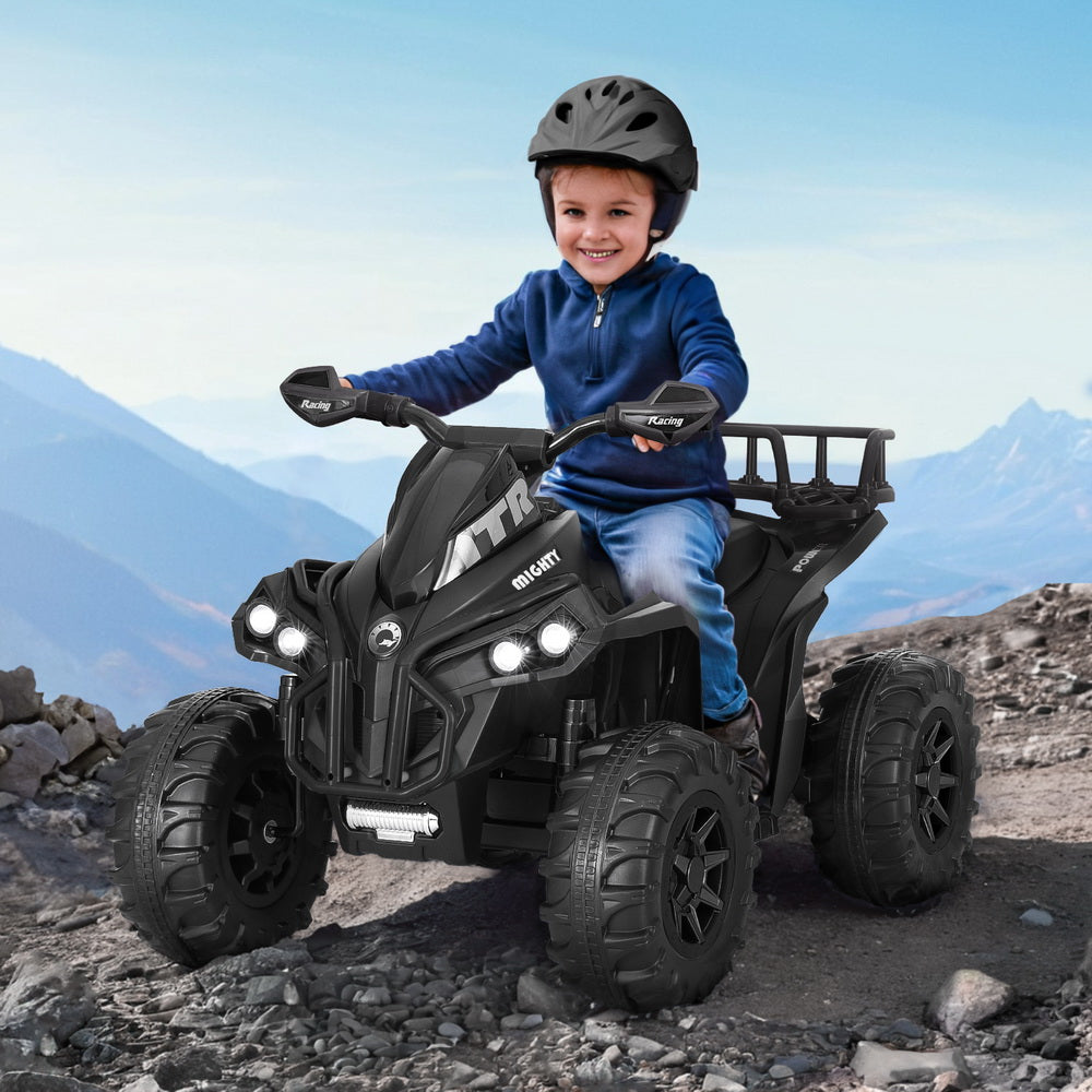 Rigo Kids Electric Ride-On ATV Quad – 12V Battery with Storage Rack (Black)