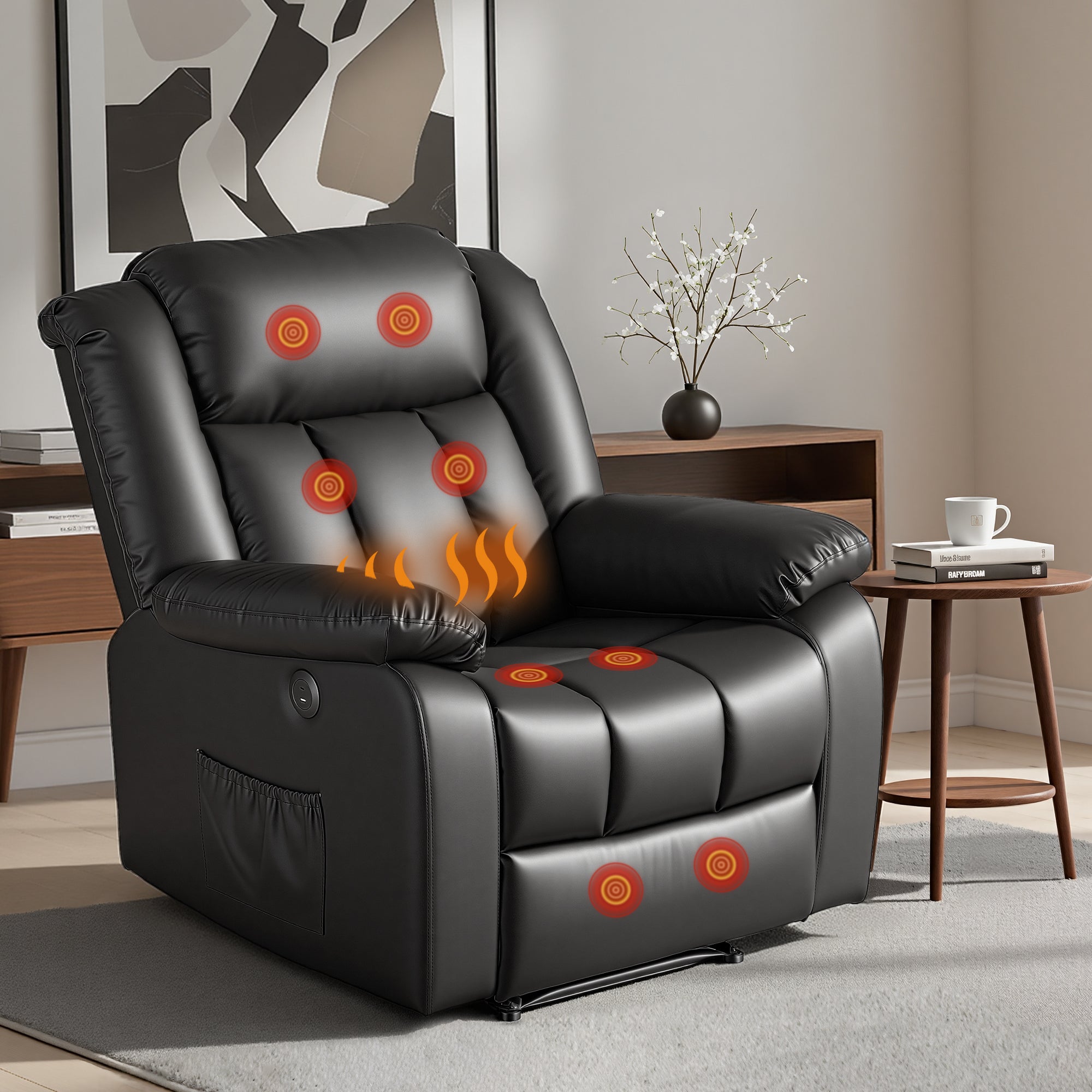 Artiss Massage Recliner Chair with Heat & USB β Black