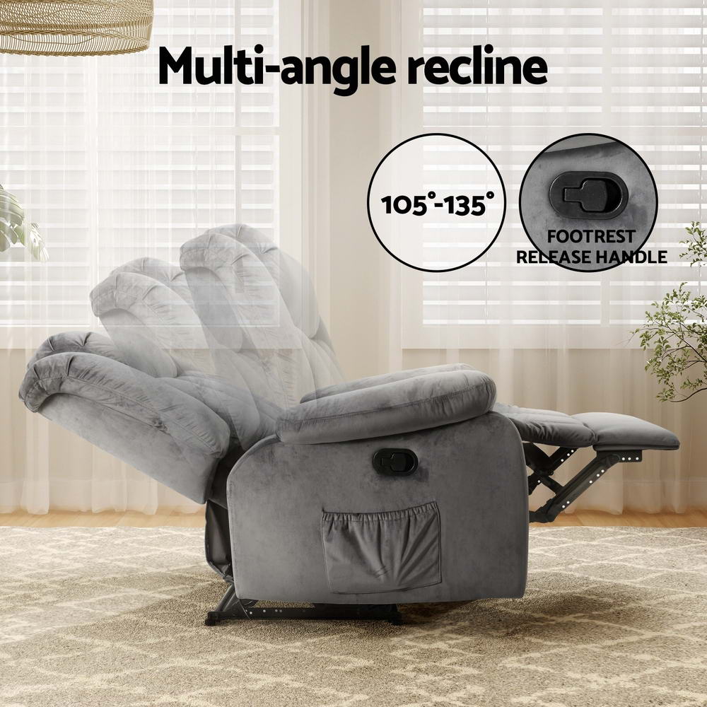 Artiss Electric Massage Recliner Chair – Heated Grey Velvet