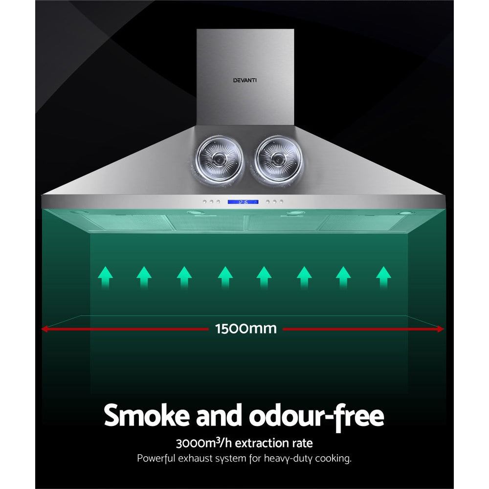Devanti 1500mm Range Hood 150cm Commercial Rangehood