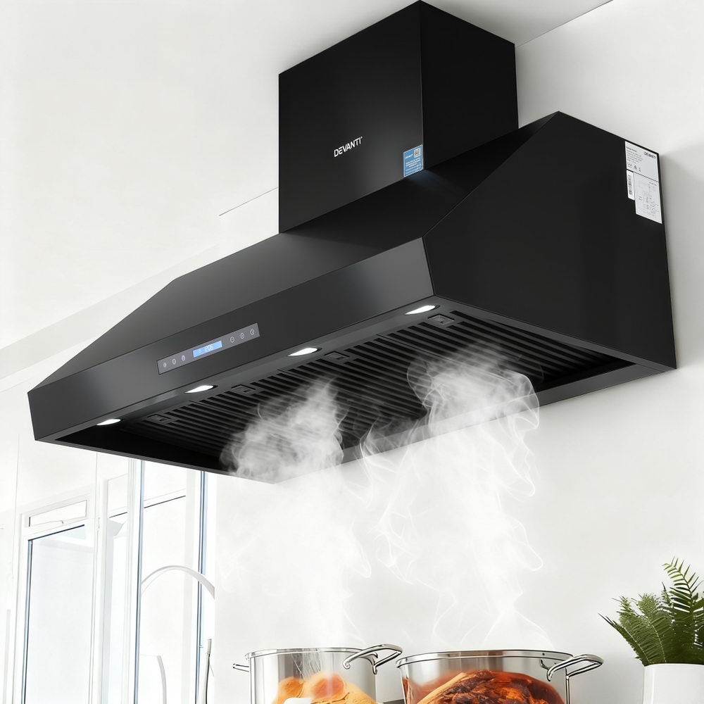 Devanti 1200mm Commercial BBQ Range Hood – Dual Motor with Remote (Black)